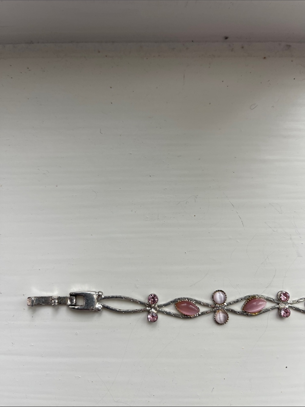 Delicate Pink Stone Silver Bracelet